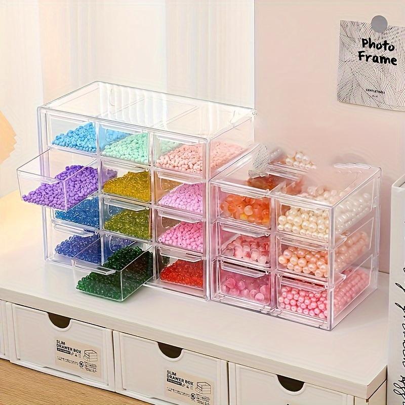 Clear Plastic Bead Organizer Box with Drawers Multi Compartment Storage for Crystal Jewelry DIY Craft Supplies Desktop Case
