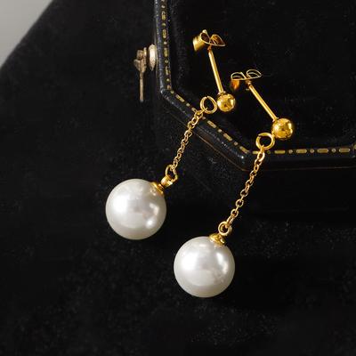 Elegant Slimming Tassel Earrings: Niche Design Titanium Steel, Long Dangle with Bean Pearl, Colorfast for Women