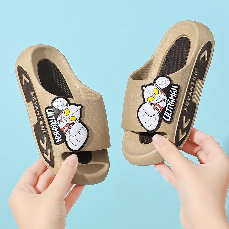Ultraman Cartoon Summer Sandals for Kids: Parent-Child Style, Non-Slip, Soft Sole for Home, Bath, and Outdoor Use.