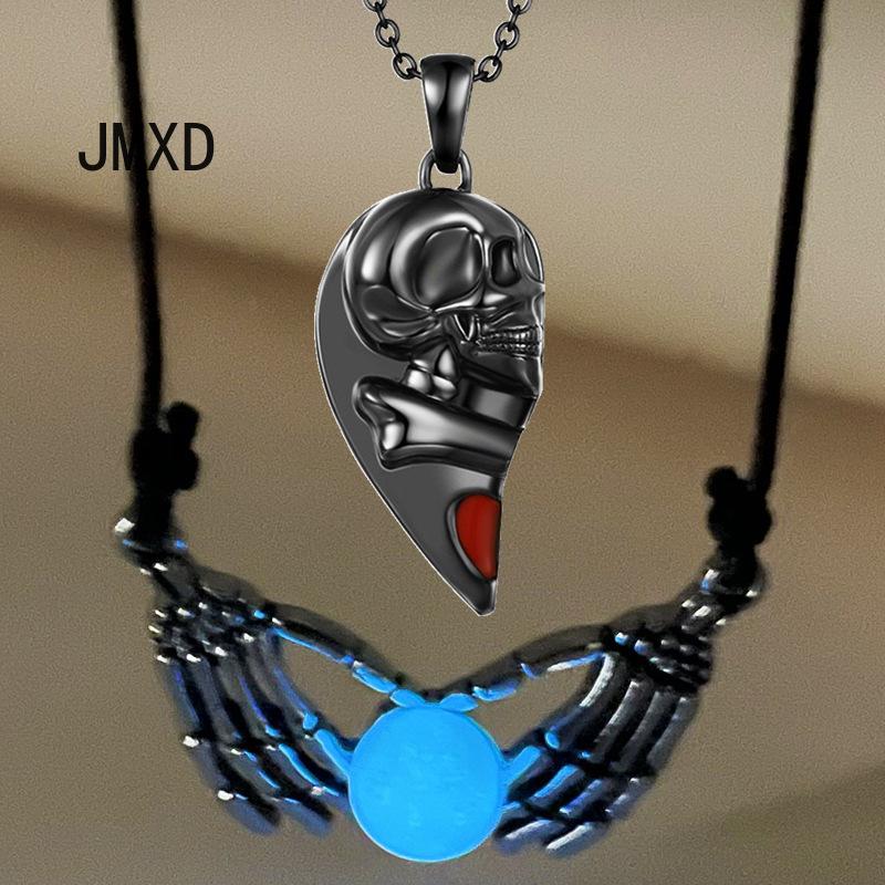 

JMXD - винтажный кулон с головой черепа, европейский и американский стиль панк, любовь, магнитное притяжение, ожерелье для пары, голова черепа