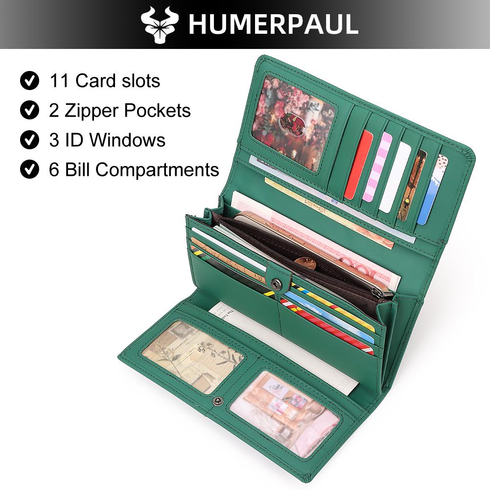 Humerpaul Women Wallet Long Leather Wallet Large-capacity Multi-card Clutch Wallet with Photo Window Coin Purse