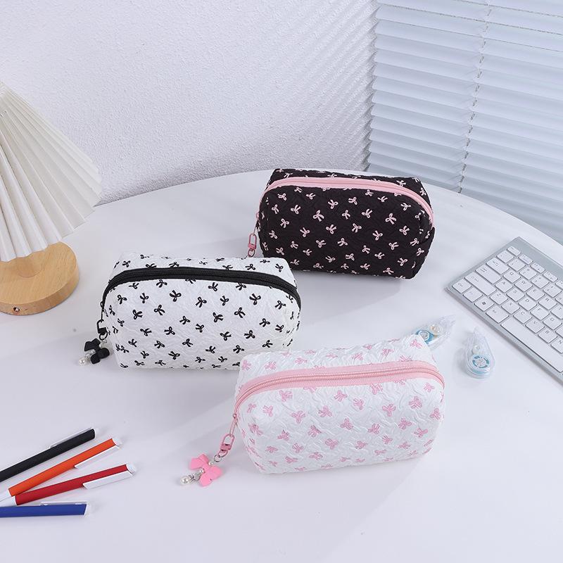 Women's Large Pleated Bow Makeup & Skincare Travel Bag