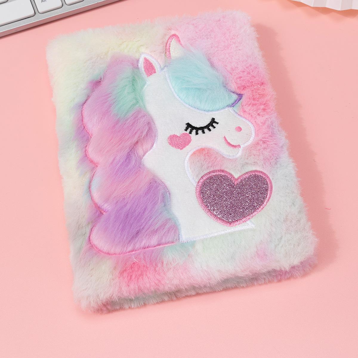 Cute Plush Bear A5 Diary Kawaii Notebook with Lock for bts Gift (as the picture,96 Pages)