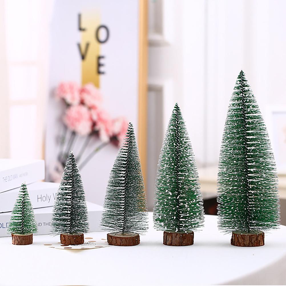 7PCS Christmas Decorations Mini Sisal Christmas Trees Pine Trees Ornaments with Lamp and Wooden