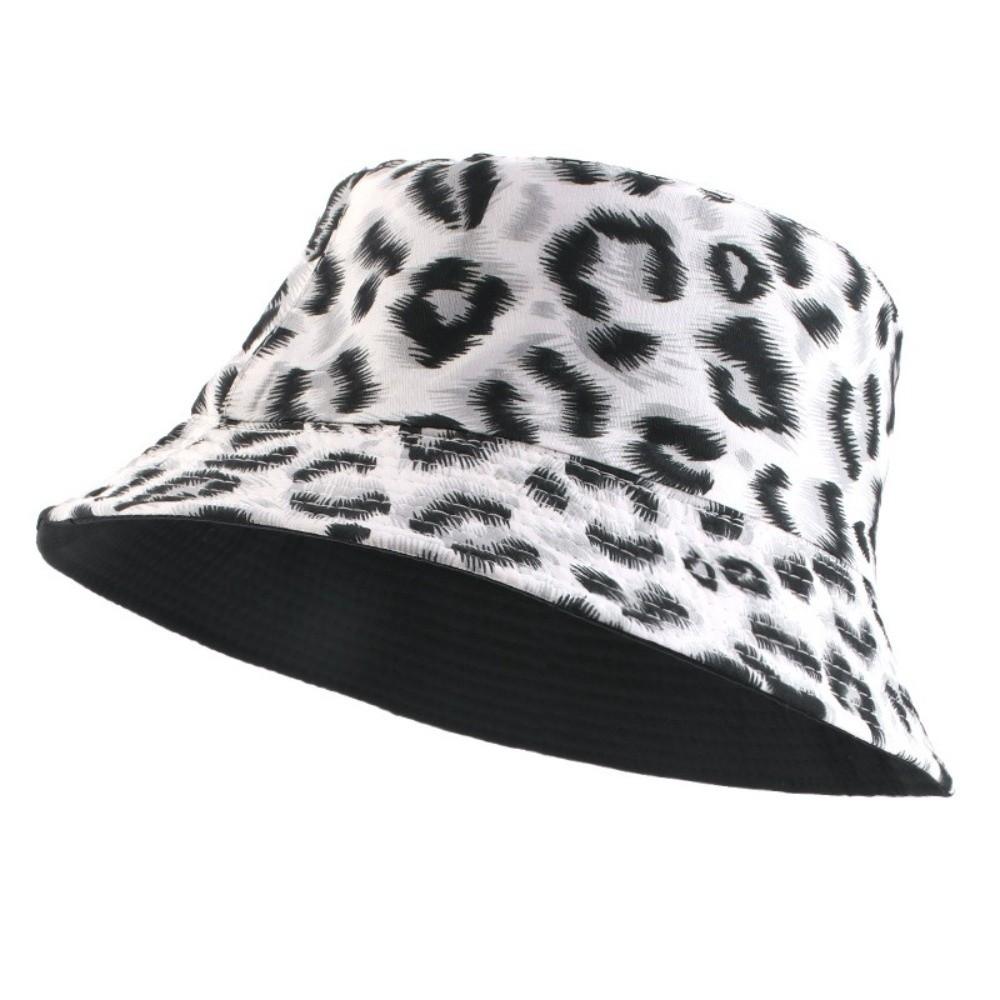 

Double-Sided Basin Hat Leopard Patterned Sun Cap Unisex Design Bucket Hat Outdoor Travel B&W Leopard Print