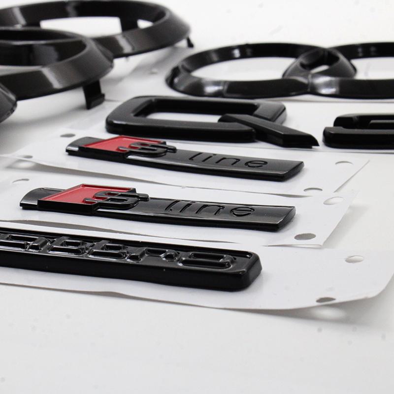 4Ring ABS Logo Black Car Hood Front Grille Emblem Rear Trunk Badge Sticker Auto Accessories For E2 Q3 2013-2022 Sline Quarrto E3a7s1