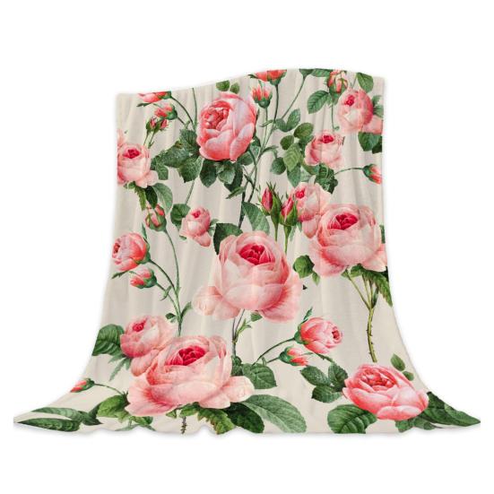 Spring Summer Flowers Blanket Soft Cozy Flannel Floral Nap Blanket Washable Daisy Sunflower Throw Blanket for Bed Couch Sofa Farmhouse Decor