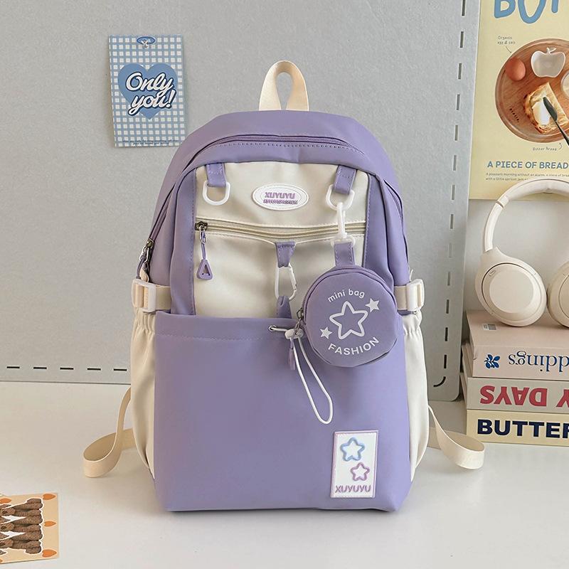 Schoolbag Cream Wind Campus Middle and High School Schoolbag Versatile Large Capacity Color Matching Leisure Ridge Backpack Travel Going Backpack