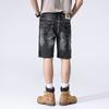 New Summer American Casual Denim Shorts Retro Straight Mid-tie Ripped Five-point Pants