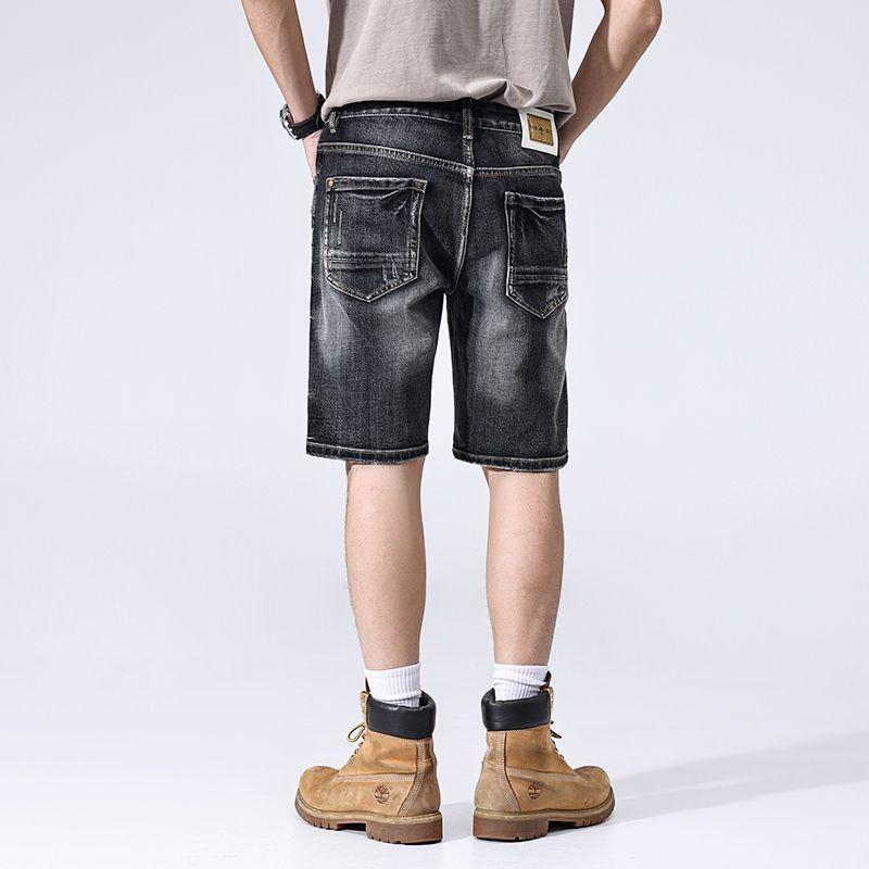 New Summer American Casual Denim Shorts Retro Straight Mid-tie Ripped Five-point Pants