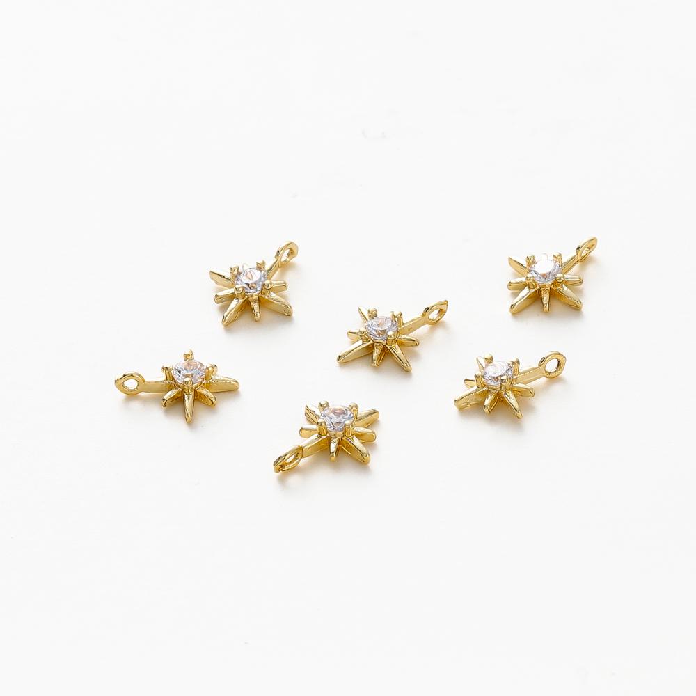 10Pcs/lot 14K Gold Color Plated Brass Star Pendants with Zircon Charms Pendant for DIY Necklace Jewelry Making Accessories