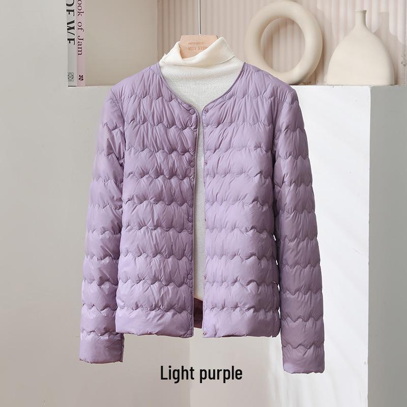 Women's Lightweight Down Jacket, Short Wave Pattern, Convertible Round/V-Neck, Warm for Autumn/Winter