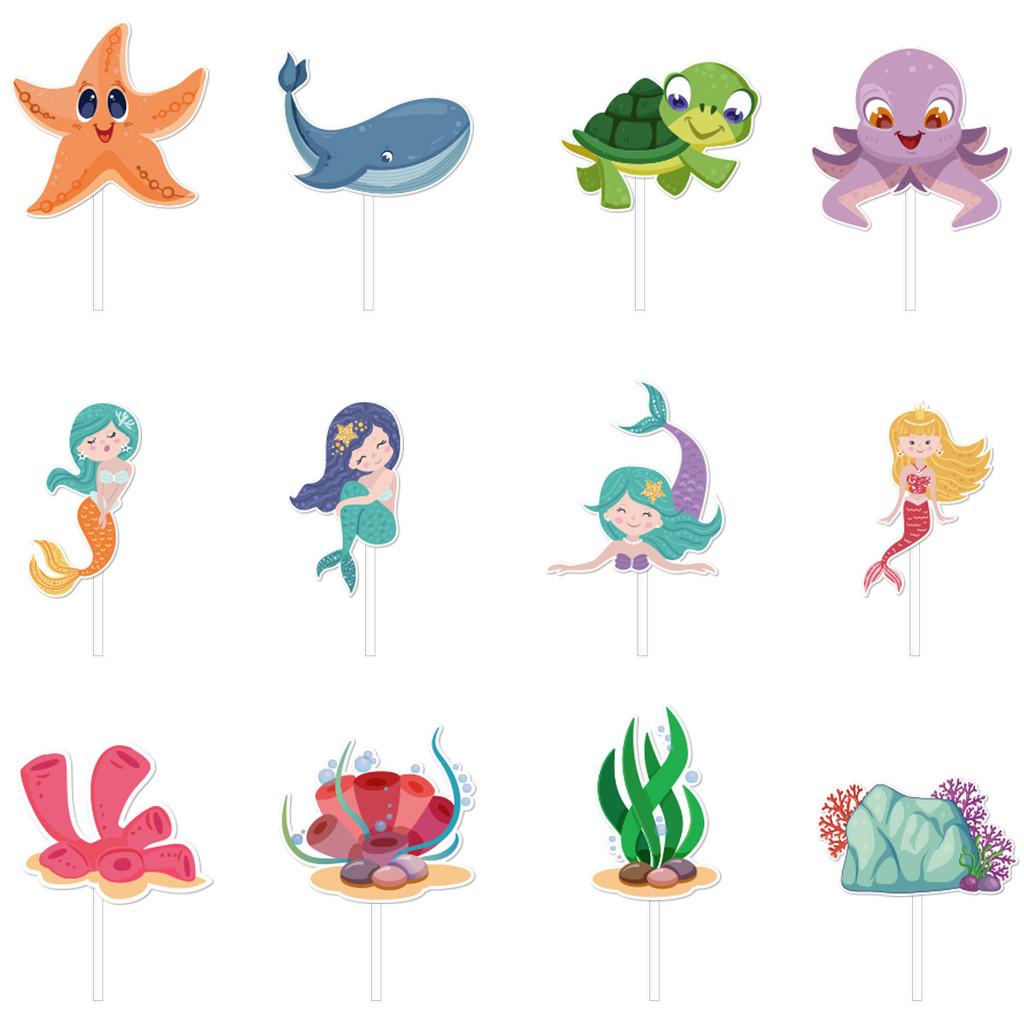 Theme Ocean Cake Flags Mermaid Starfish Turtle Decor For Celebration Supplies