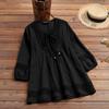 New Cotton Linen Patchwork Lace 3/4 Sleeve Loose Fit Women's Top