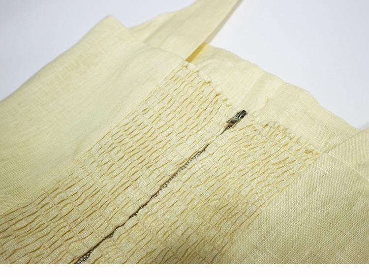 In Stock: 2025 Summer Yellow Linen Square Neck Mid-Length French Vacation Dress