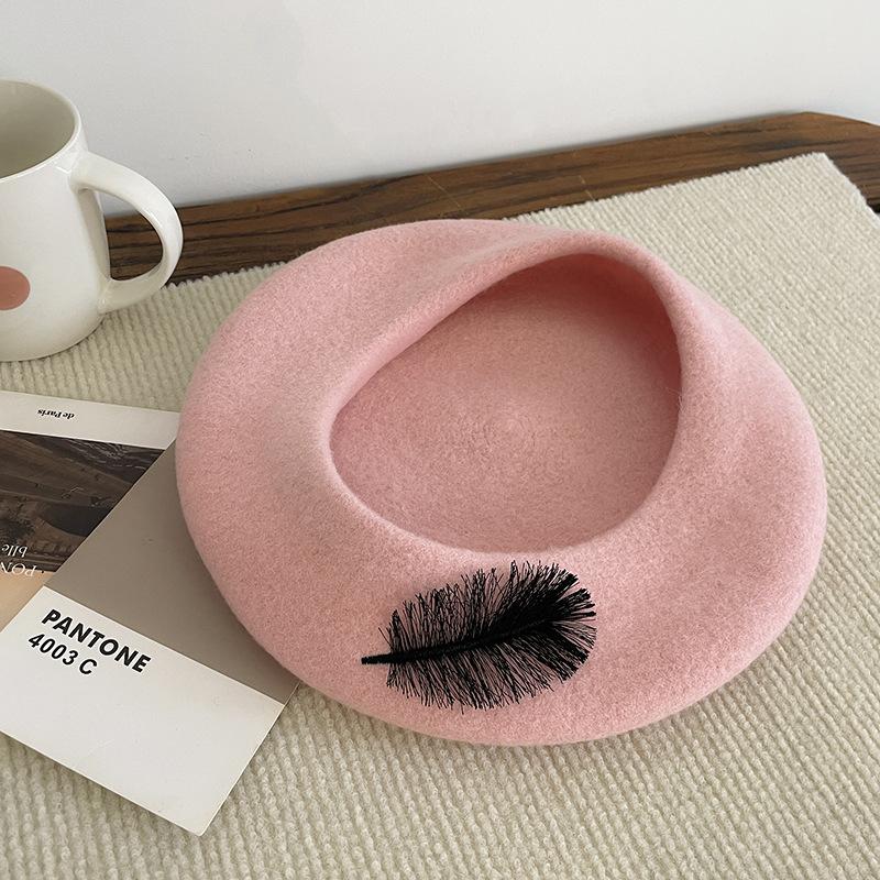 Beret Women's Autumn and Winter Korean Style Face Showing Small Woolen Bud Painter's Hat Japanese Style Large Head Circumference Hat