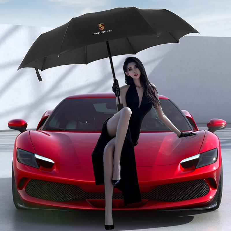 1Pcs Car Portable Folding Automatic Three Folding Umbrella Sunshade For Porsche Cayenne Macan 911 Gt3 918 928 944 968 Boxster Panamera