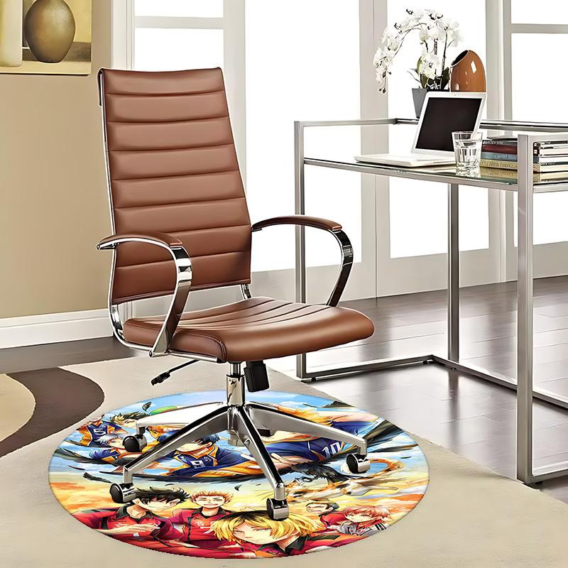 1pc Haikyuu Anime Design Round Carpet - Office Chair Mat, Non-Slip Rug for Haikyuu Fans - Suitable for Home Decor, Office Use