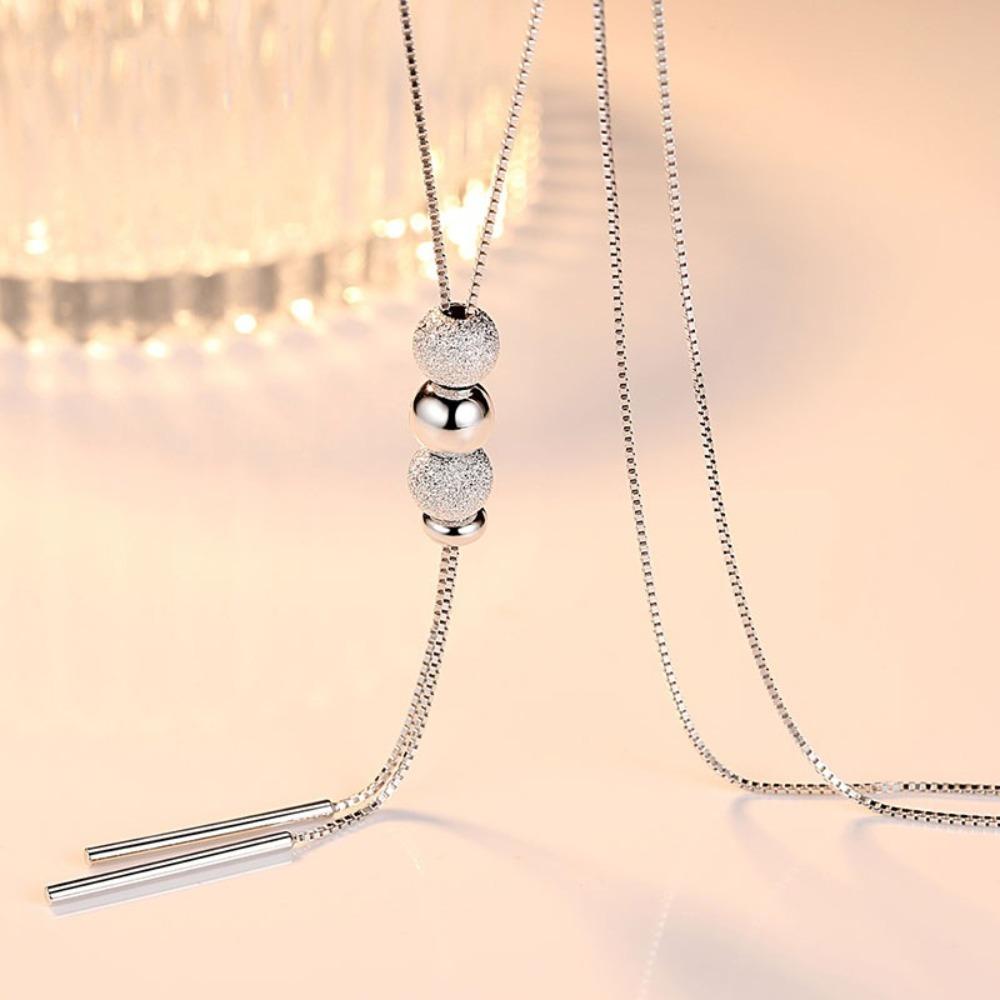 925 Silver Plated Women Necklace Long Minimalist Pendant Chain Yarn Accessory