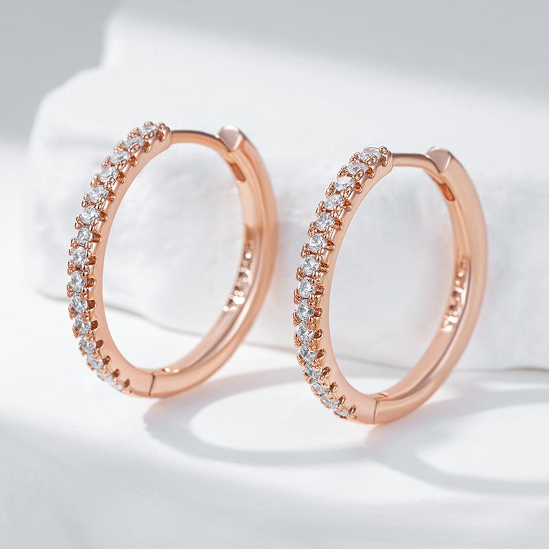 Trendy  Rose Gold Color Big Hoop Earrings For Women Luxury Natural Zircon Accessories Bride Wedding Vintage Jewelry