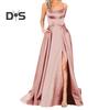 Evening Dress Spaghetti Strap High Slit Off Shoulder Backless Sleeveless Side Pockets A-line Floor Length Satin Pure Color Prom Banquet Party Maxi