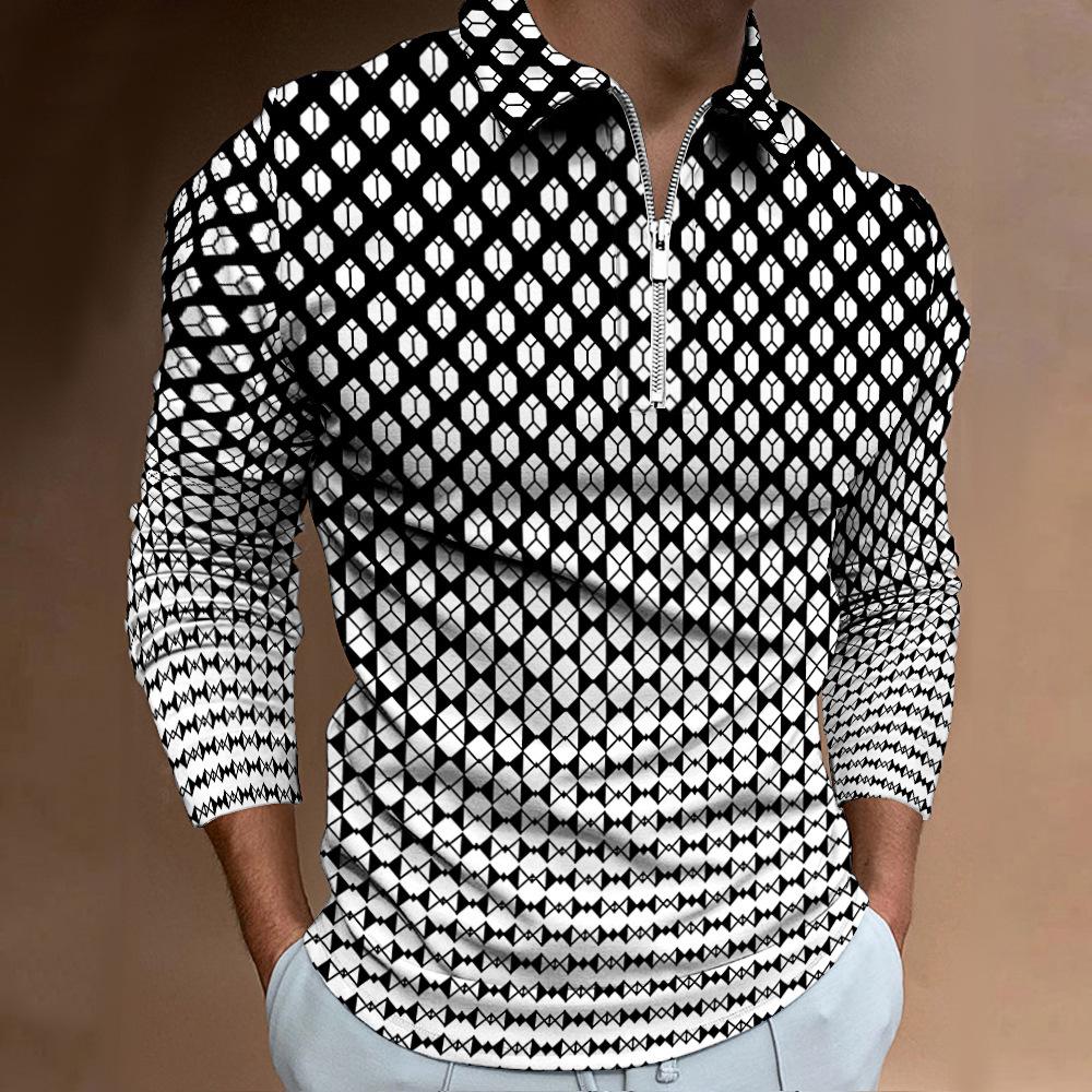 Men's Polo Shirt Autumn and Winter New Digital Printing T-shirt Casual Retro Long-sleeved Sweatshirt