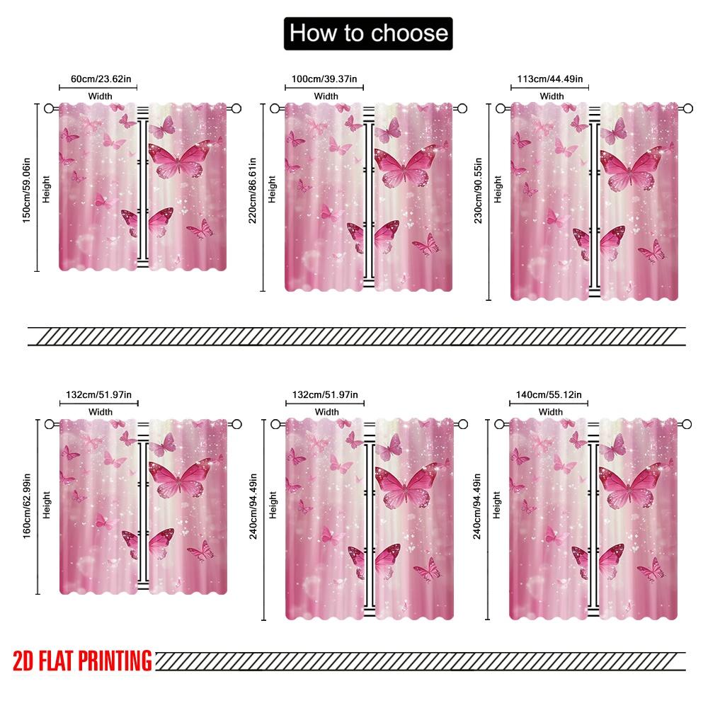 2pcs,2D Plane Printing Window Curtain Pink Flutterdreams Durable 100% Polyester Fabric (without Rod) Outdoor Decorations for
