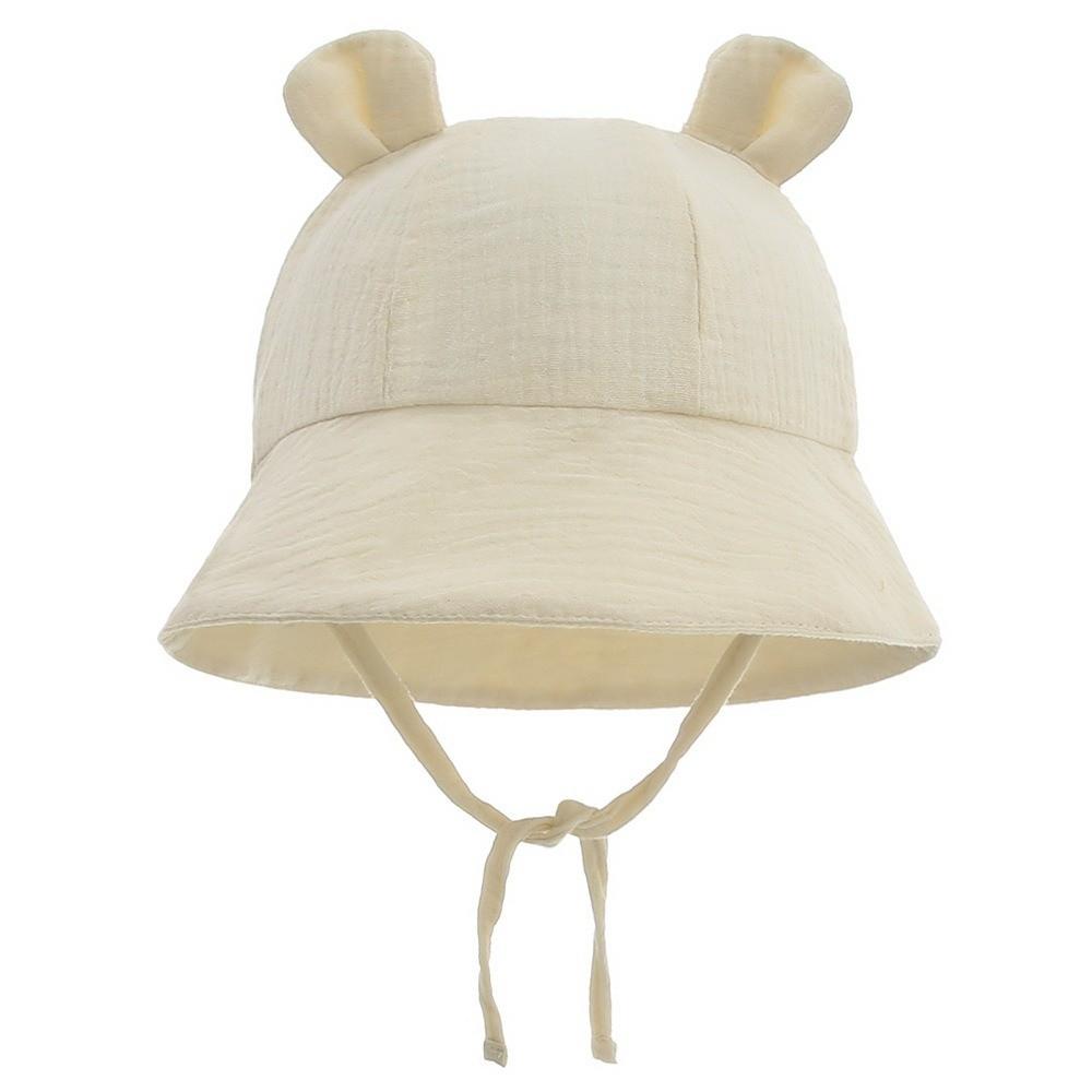 Muslin Cotton Panama Sun Hat with Ears Newborn Bucket Hat Unisex Baby Sun Hat Summer бежевый