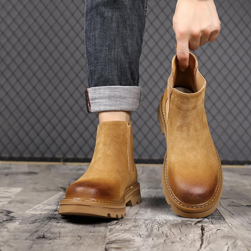 Martin boots medium top platform British Chelsea sleeve short boots retro outdoor casual big yellow boots