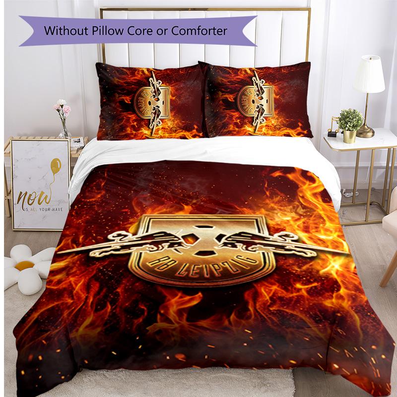 RB Leipzig Football Printed 3 Pieces Bedding Set, Comfortable Skin Friendly Bedroom Duvet Cover Set