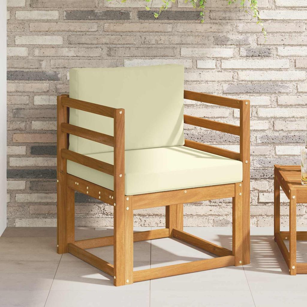 Outdoor Sofa Solid Acacia Wood and Polyester Natural