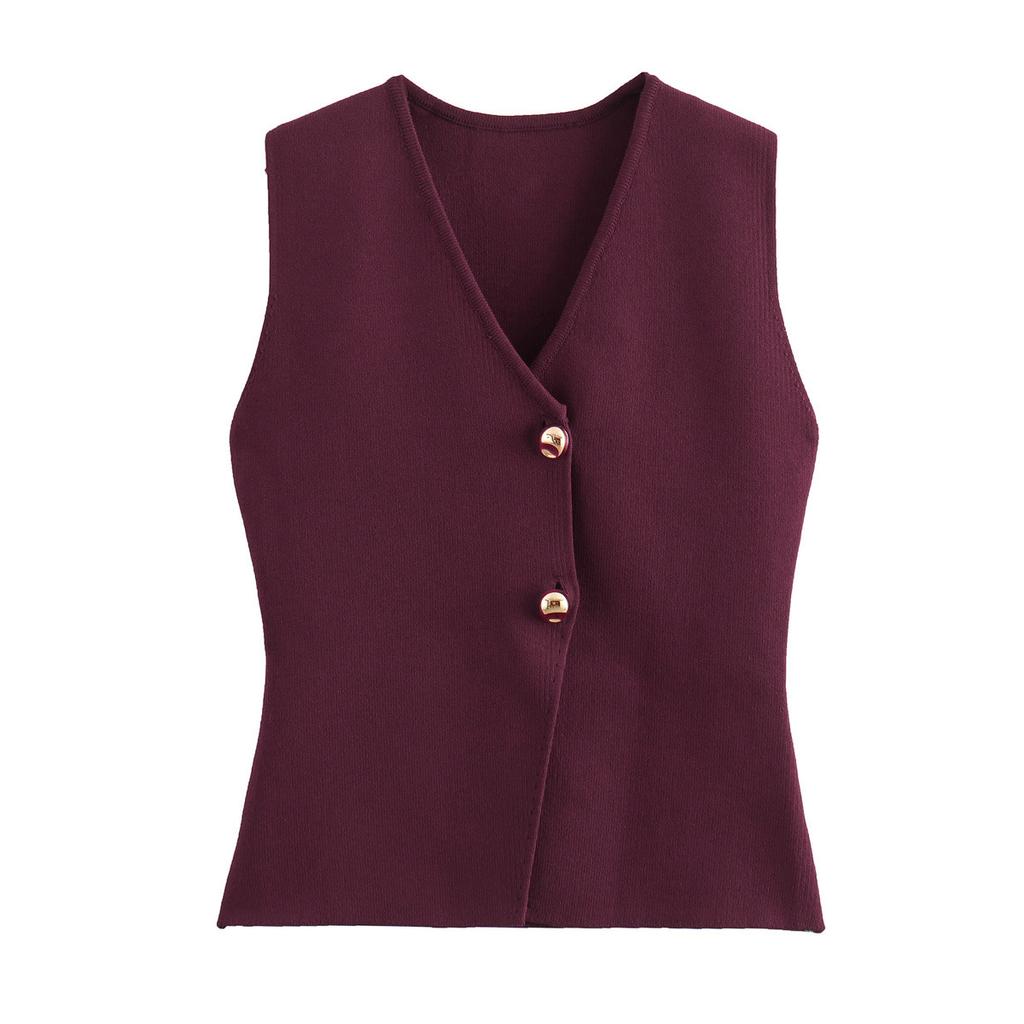 DAFIFY  Women's Fashion Casual Spring Fall Solid Color Print Sleeveless V-Neck Sweaters