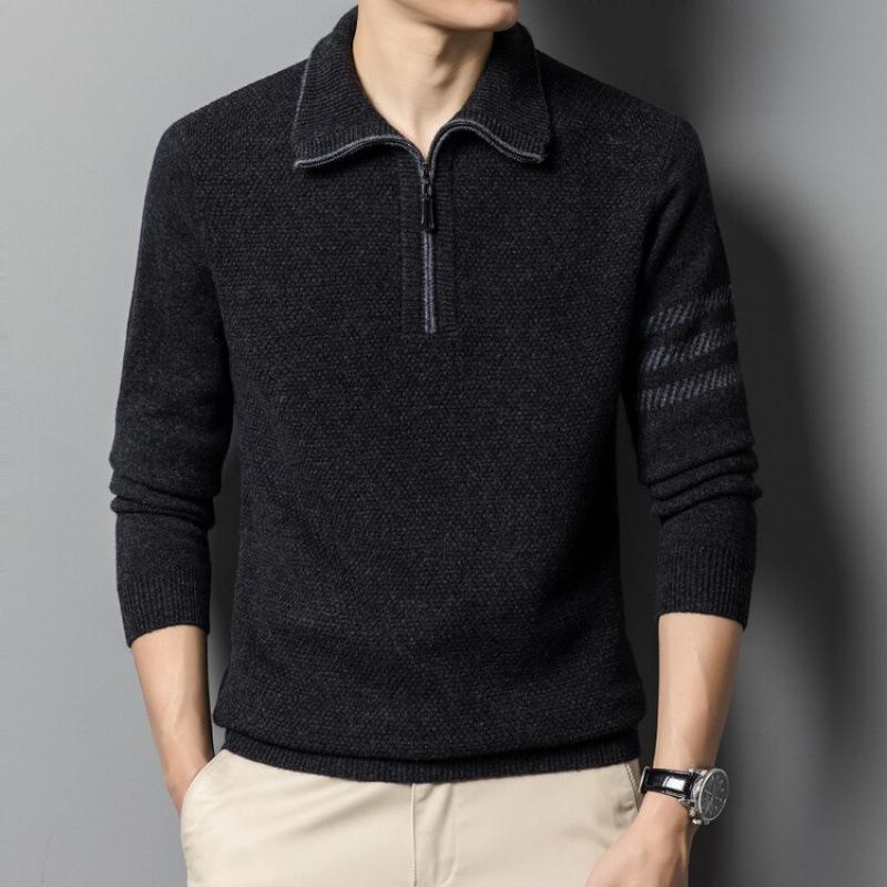 

Кашемировая рубашка, мужская осенне-зимняя новая свободная молния с лацканами Kravis, модный вязаный свитер с нижней частью Tide 3XL чёрный