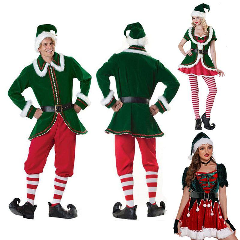 Deluxe Velvet Christmas Elf Santa Claus Cosplay Costumes Carnival Party Role Play