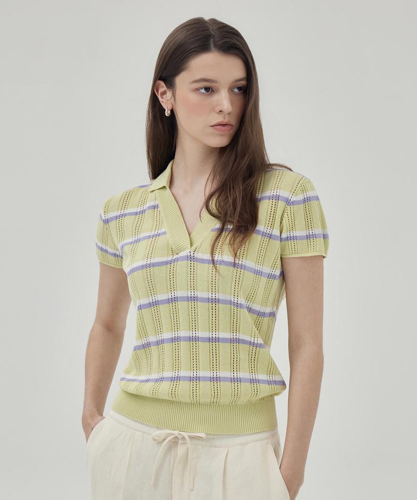THEKNITCOMPANY Orea Striped Polo Shirt - Collada Green