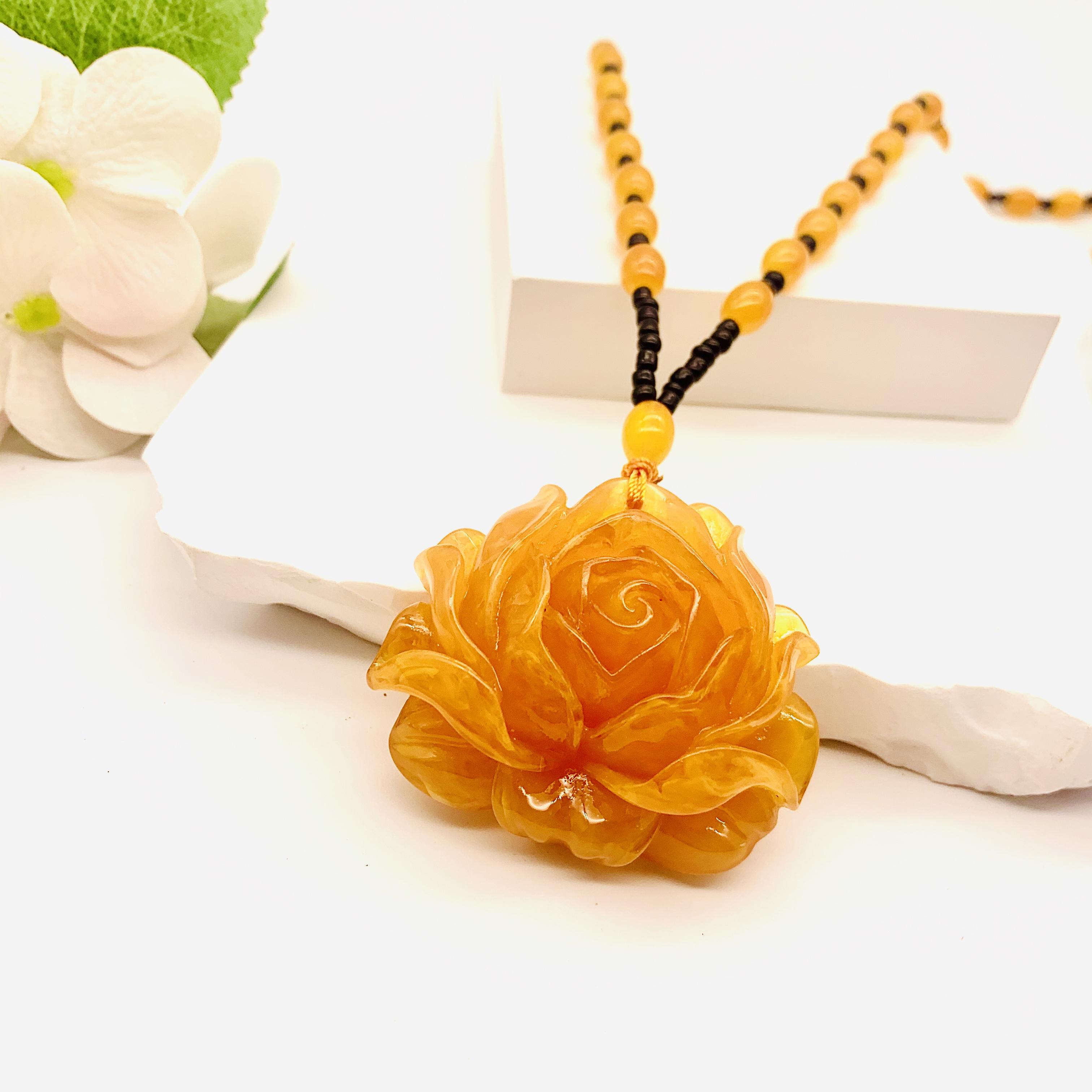 

Этнический стиль Янтарная роза Кулон из бисера Женский свитер-цепочка Ожерелье жёлтый