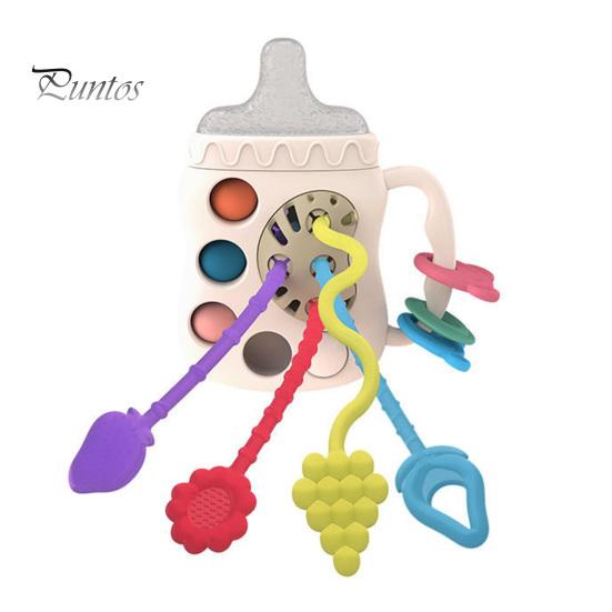 

Детская игрушка снимает стресс, ролик для зубов, мультяшная форма, ручка для познания фруктов, улучшает координацию рук и глаз, яркий цвет, бутылочка для кормления, выдвижная игрушка для детей белый