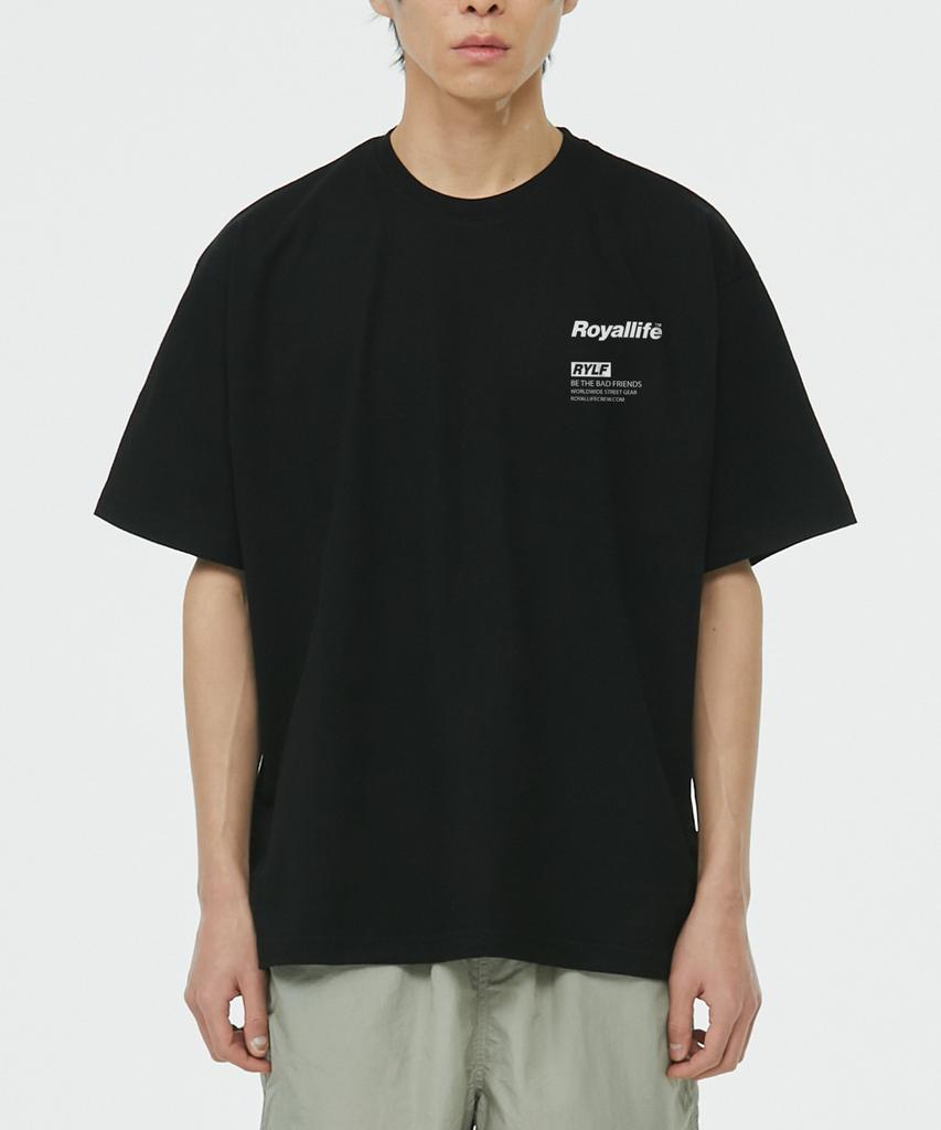 ROYALLIFE Rylf Box Logo Oversized Short Sleeve T-Shirt (Rl401 Rylf Box Logo Tee) - Black