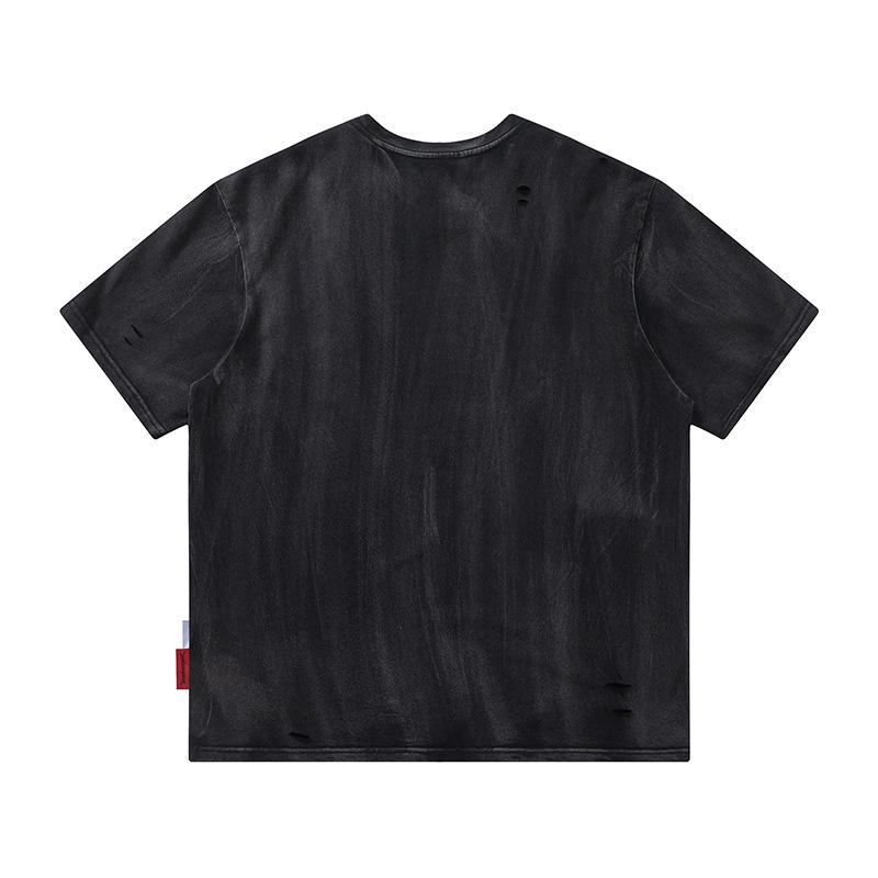 Kurzarm-T-Shirt mit Aufdruck „Waschen und Wasserschaden“ für Herren im Sommer, lässiges Oberteil mit Viertelärmeln, trendiges Instagram-Street-T-Shirt