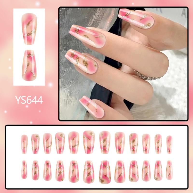 Press on Nail Ballerinas Coffin Fake Nail Designs Stick on Nail Full Cover False Nail Acrylic Glues on Nail for Womens