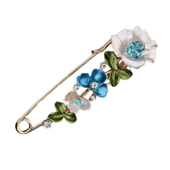 Brooch Pin 3D Flower Decor Scarf Pin with Rhinestone Inlay Thick Stable Lock Anti-exposure Suits Coats Sweaters Pin