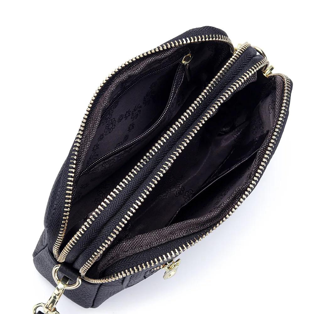 Multifunctional Genuine Leather Crossbody Bags Wristlet Strap Cell Phone Pouch Purses Small Crossbody Bag Handbag for Women