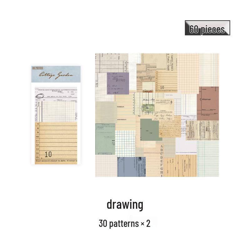 Garden Series Retro Korean Journal Background Paper, 60 Sheets, 6 Designs