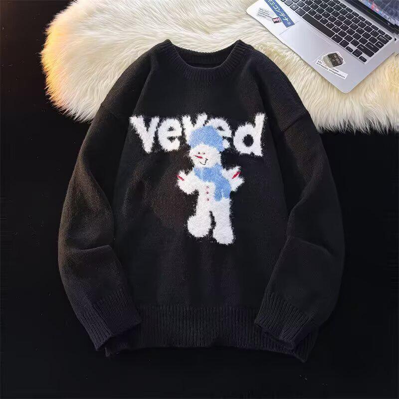 

Men s Little Snowman Christmas Sweater: Cozy, Trendy American Style Knitwear for Couples L чорний