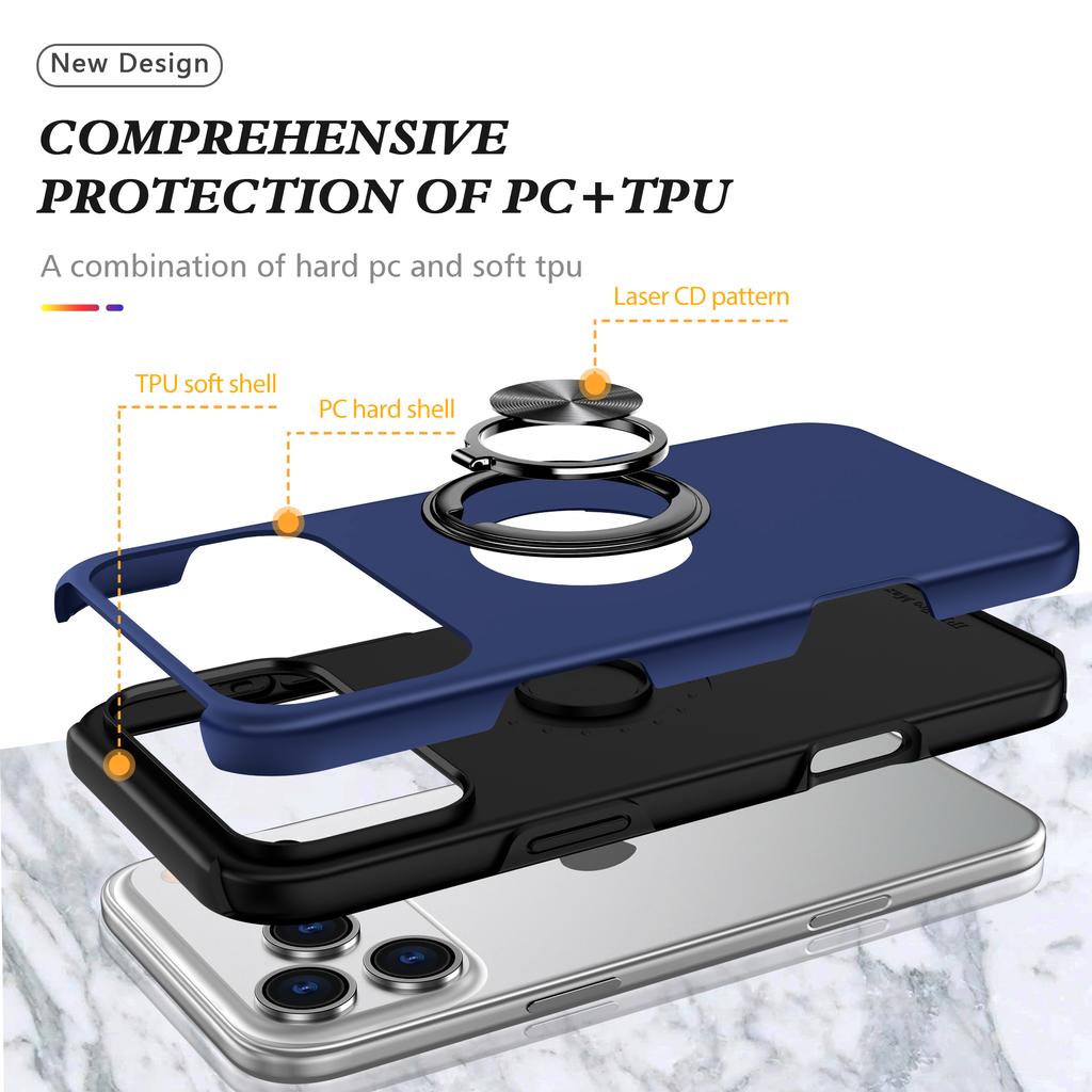 For iPhone 17 Pro Max Case PC + TPU Phone Cover with Rotatable Ring Holder