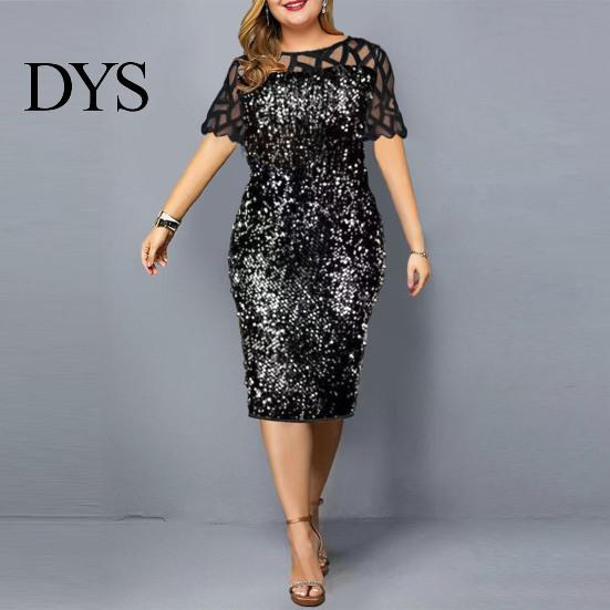 Abito Paillettes Rete Formale Estivo Donna Rete Hip Wrap per Matrimonio