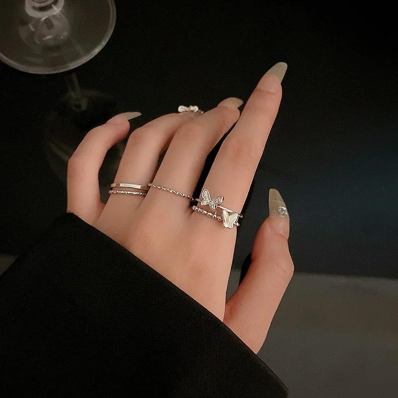 Fashion Minimalism Butterfly Heart Ring Set for Women Girls Cool Sweet Couple Rings Aesthetic Jewelry Accessories New Trend