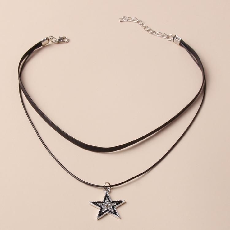 Novel Hollow Star Pendant All-matched Clavicle Chain Leathers Rope Neck Chain