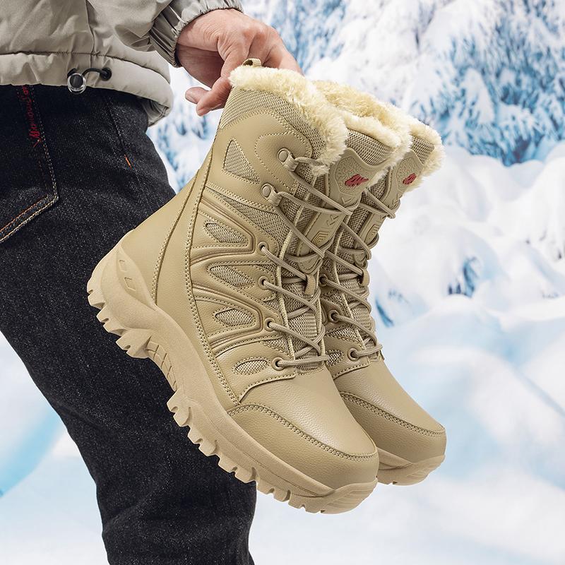 New Men Lace Up Casual High Top Men's Boots Waterproof Winter Boots Anti-Slip Ankle Boots Army Work Boots Warm Plush Snow Boots