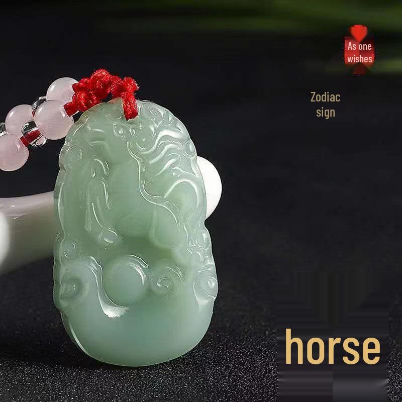 Zodiac Animals Jade Green Pendant Necklace - Protective Charm for Men and Women